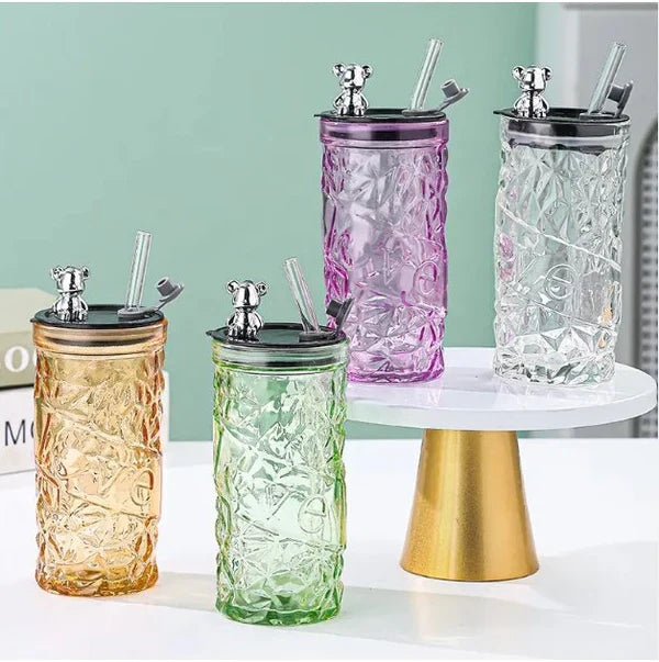 كوب ماء زجاجي بتصميم دب لطيف – Bear Glass Water Cup